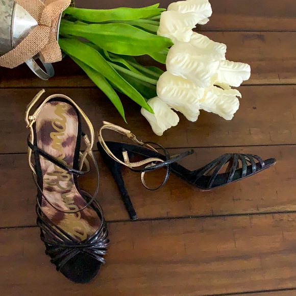 Sam Edelman Shoes - Sam Edelman Womens Harlette Stappy High Heels Gold and Black 7.5